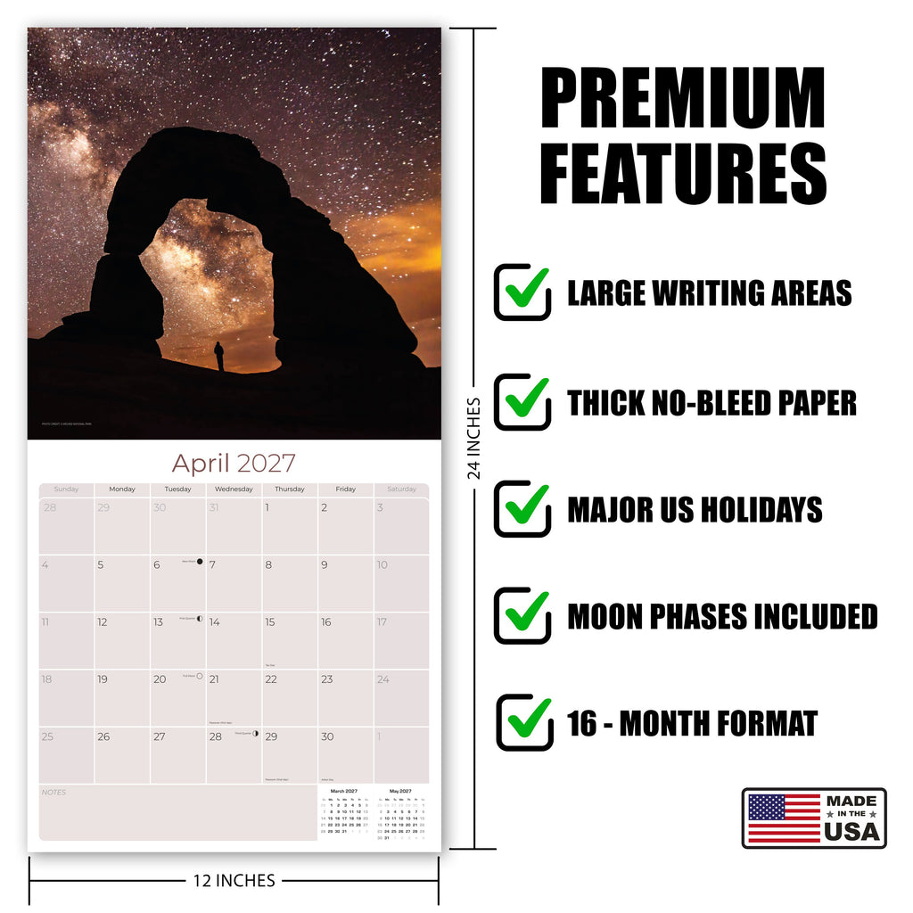 National Parks Wall Calendar 2027 - 12" x 12" Monthly Majestic American Wilderness Scenic Landmarks Travel Calendar