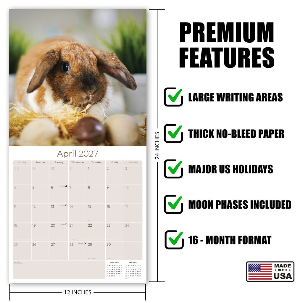 Lop Eared Rabbit Wall Calendar 2027 - 12" x 12" Monthly Fluffy Drop-Eared Bunnies & Cute Pet Rabbit Calendar