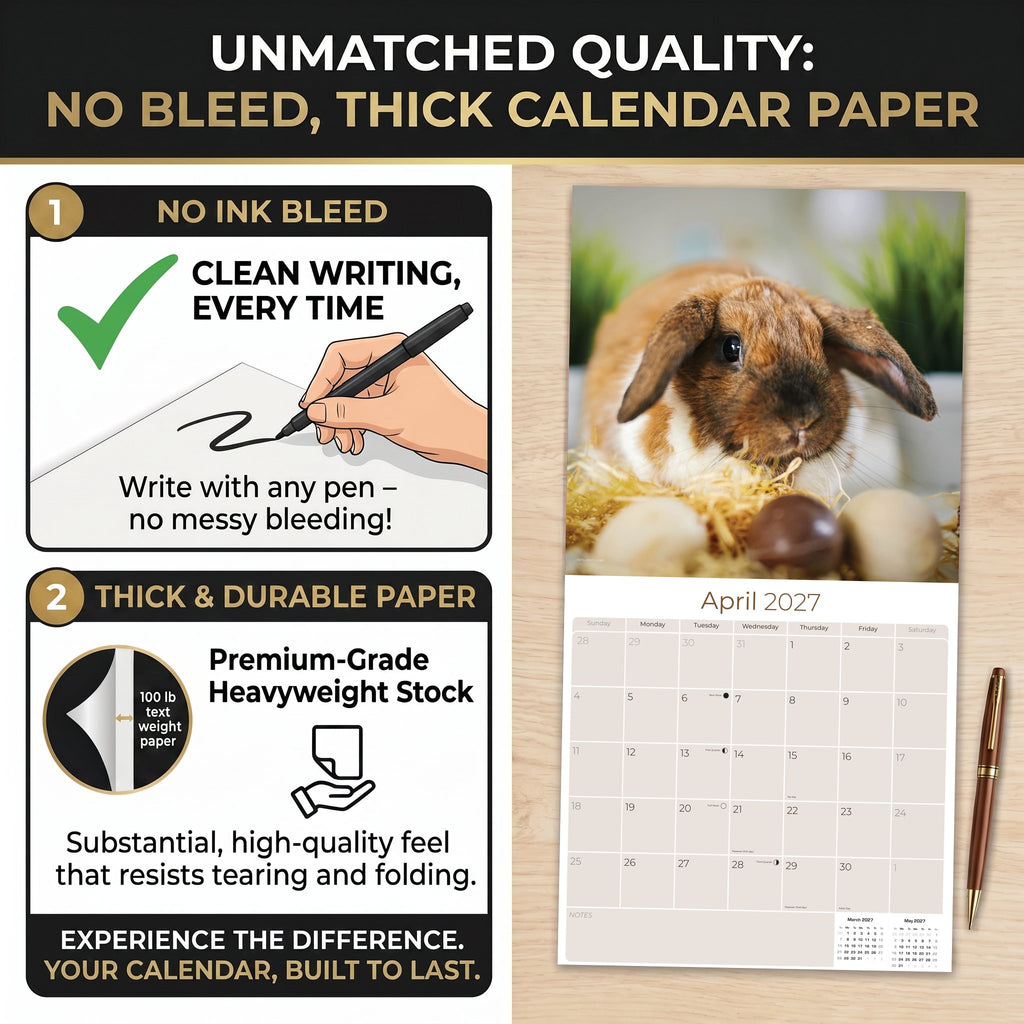 Lop Eared Rabbit Wall Calendar 2027 - 12" x 12" Monthly Fluffy Drop-Eared Bunnies & Cute Pet Rabbit Calendar