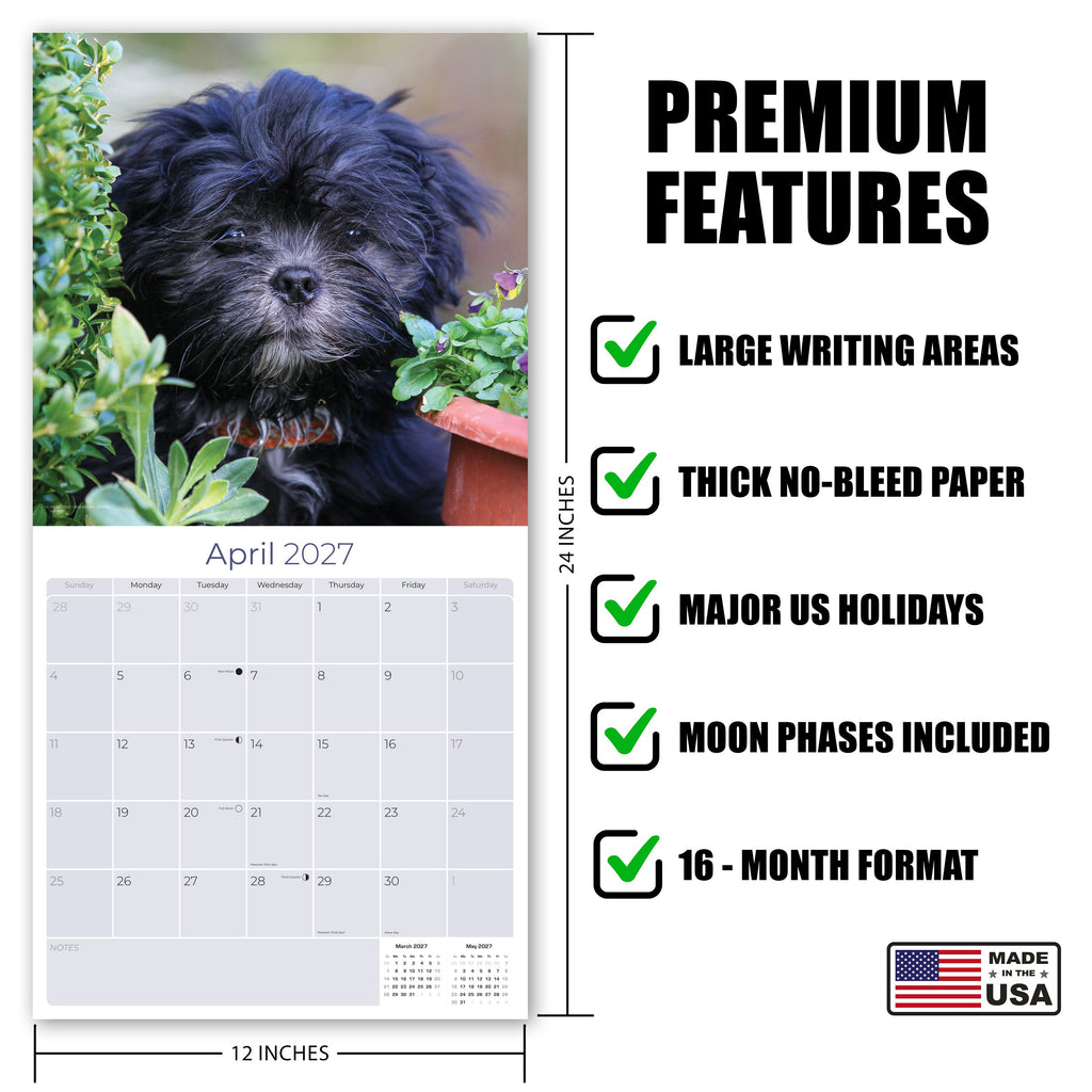 Lhasa Apso Wall Calendar 2027 - 12" x 12" Monthly Regal Long-Haired & Sentinel Tibetan Companion Calendar