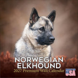 Norwegian Elkhound Wall Calendar 2027 - 12" x 12" Monthly Bold Silver-Grey & Viking Heritage Hound Calendar