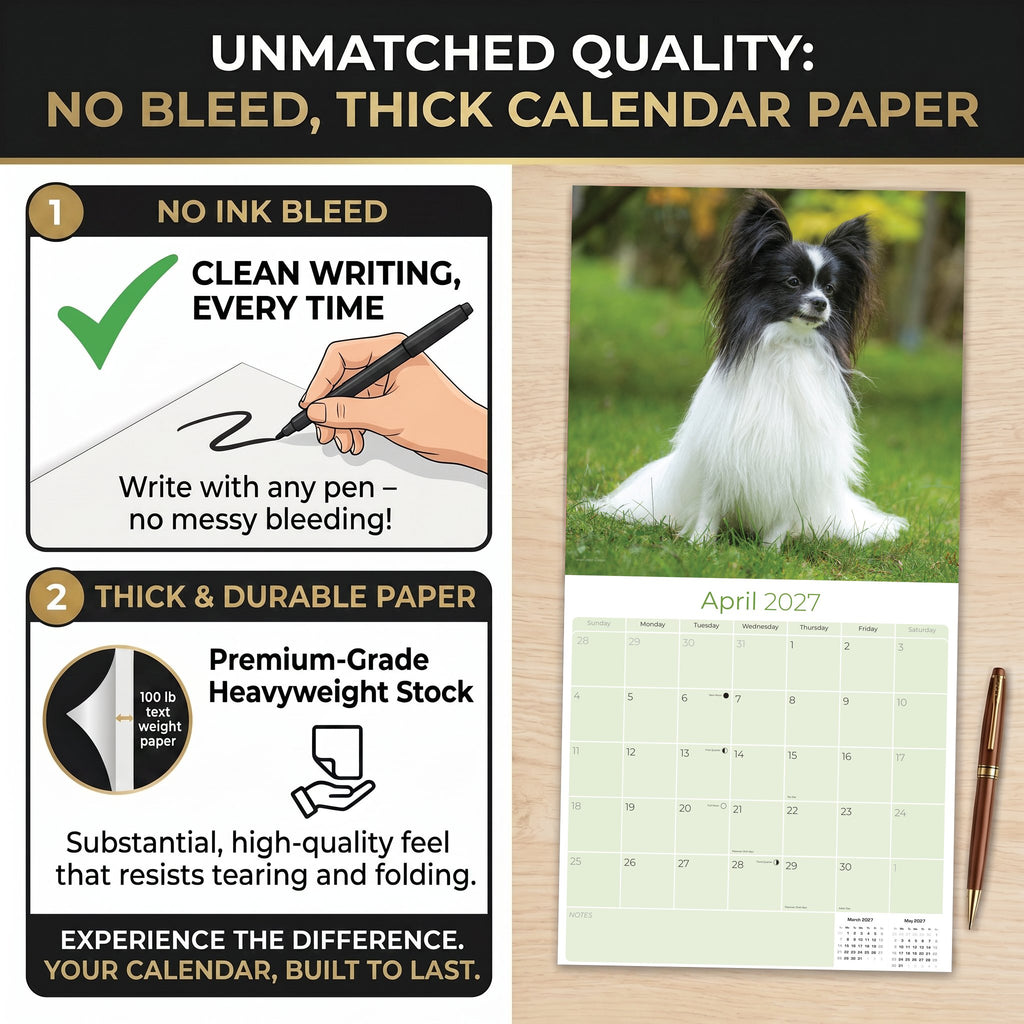 Papillon Wall Calendar 2027 - 12" x 12" Monthly Intelligent Butterfly Ear & Graceful Toy Spaniel Calendar