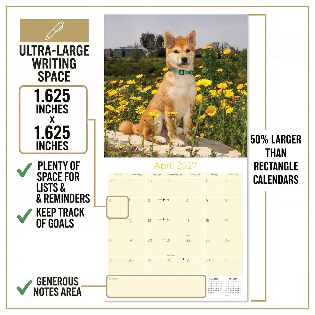 Shiba Inu Wall Calendar 2027 - 12" x 12" Monthly Spirited & Independent Japanese Dog Breed Calendar