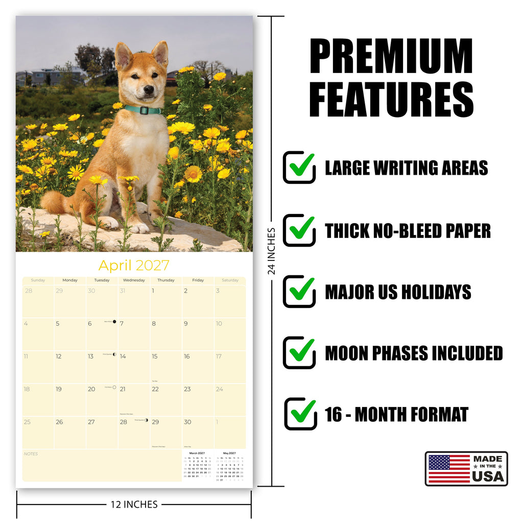 Shiba Inu Wall Calendar 2027 - 12" x 12" Monthly Spirited & Independent Japanese Dog Breed Calendar