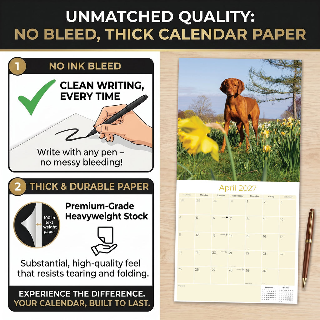Vizsla Wall Calendar 2027 - 12" x 12" Monthly Athletic & Affectionate Hungarian Pointer Dog Breed Calendar