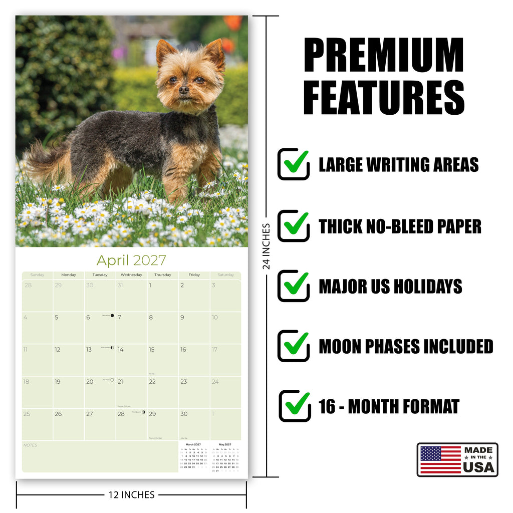 Yorkshire Terrier Wall Calendar 2027 - 12" x 12" Monthly Bold & Affectionate Yorkie Dog Breed Calendar