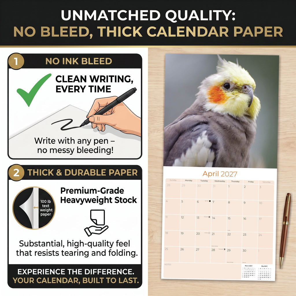 Cockatiels Wall Calendar 2027 - 12" x 12" Monthly Bird Breed Calendar