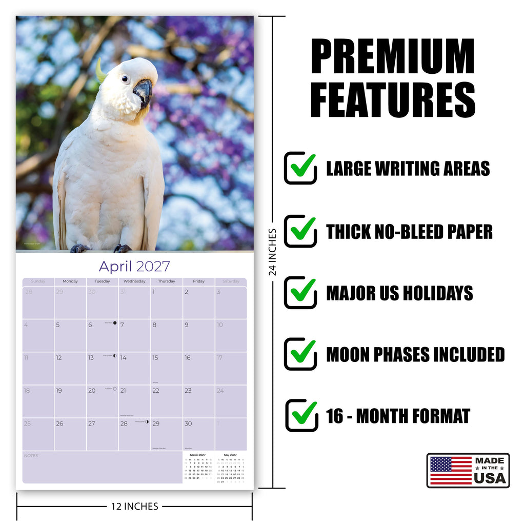 Cockatoos Wall Calendar 2027 - 12" x 12" Monthly Bird Breed Calendar