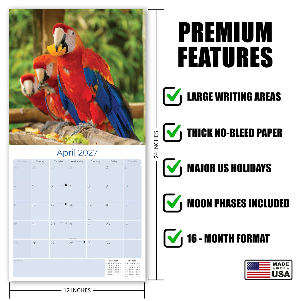 Macaws Wall Calendar 2027 - 12" x 12" Monthly Bird Breed Calendar