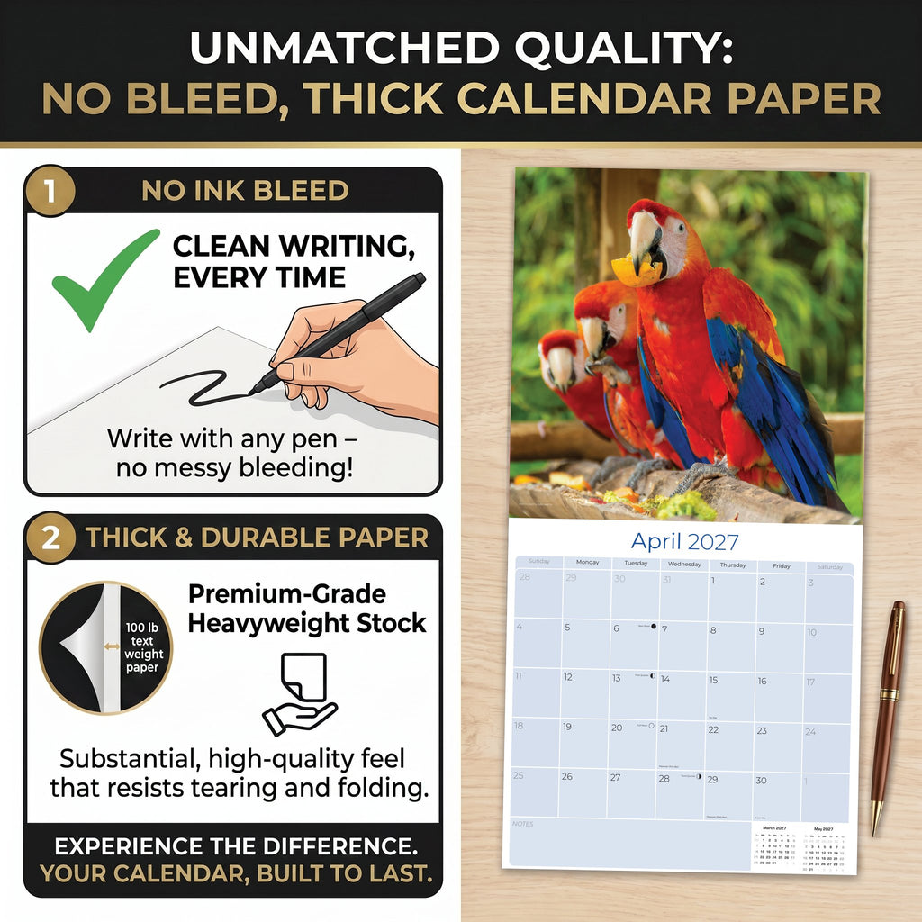 Macaws Wall Calendar 2027 - 12" x 12" Monthly Bird Breed Calendar