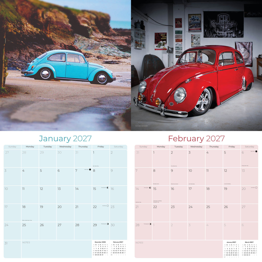 Vintage Bug Wall Calendar 2027 - 12" x 12" Monthly Classic Car Calendar