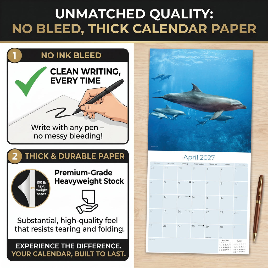 Dolphins Wall Calendar 2027 - 12" x 12" Monthly Breathtaking Ocean Dolphins & Marine Life Scenery Calendar