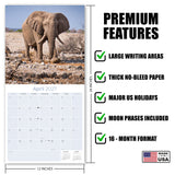Elephants Wall Calendar 2027 - 12" x 12" Monthly Majestic African Elephants & Wild Herd Nature Calendar