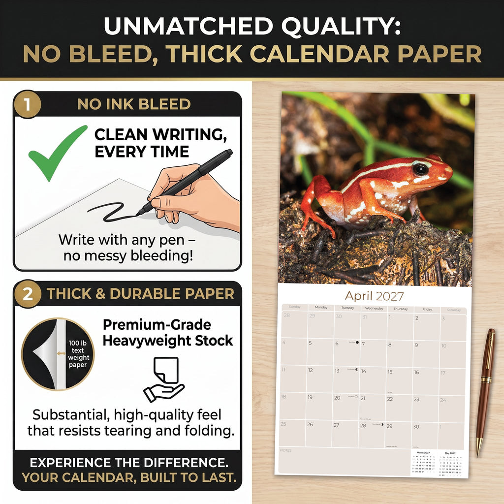 Frogs Wall Calendar 2027 - 12" x 12" Monthly Colorful Exotic Tree Frogs Amphibian Nature Calendar