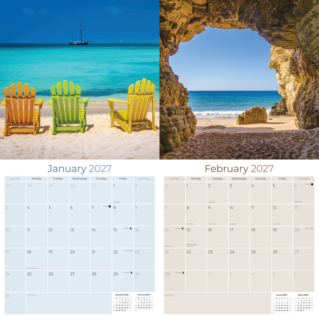 Amazing Beaches Wall Calendar 2027 - 12" x 12" Monthly Breathtaking Tropical Paradise Coastal Scenery Calendar