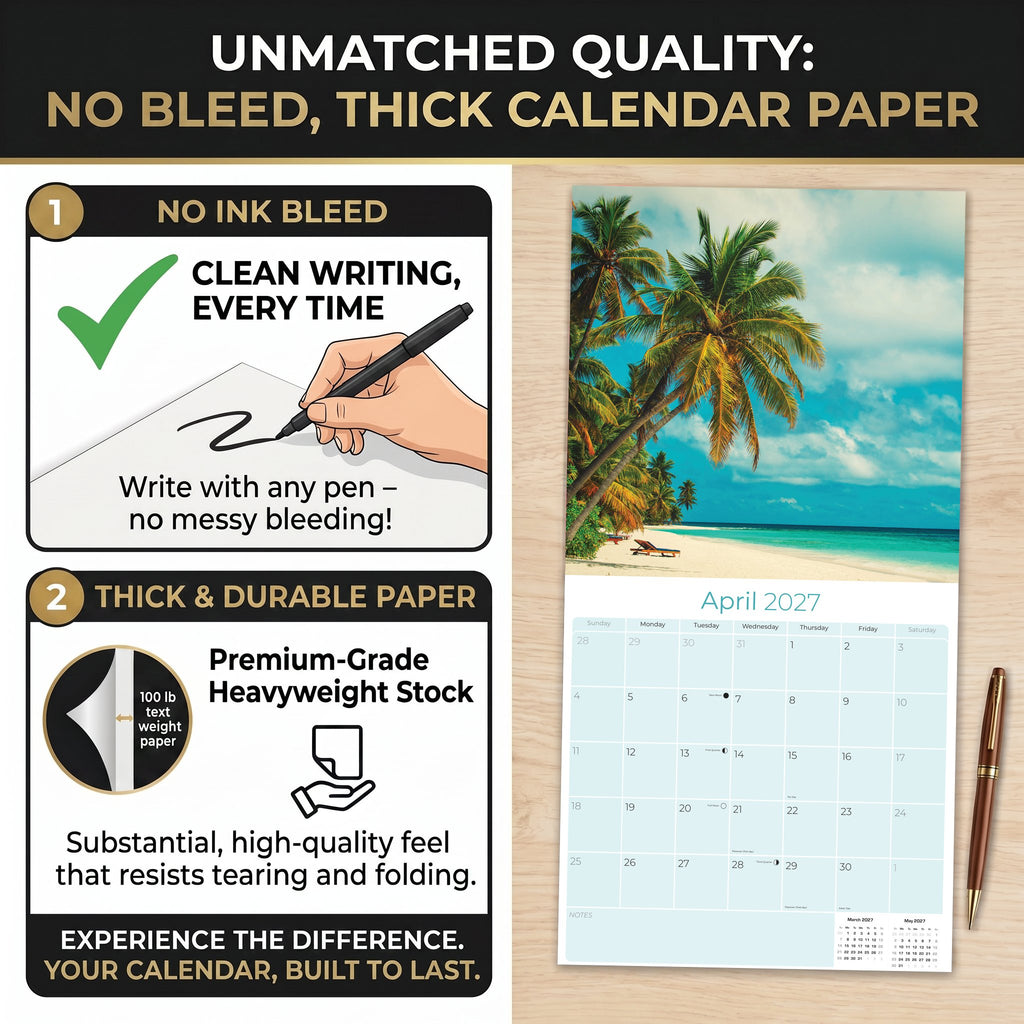 Amazing Beaches Wall Calendar 2027 - 12" x 12" Monthly Breathtaking Tropical Paradise Coastal Scenery Calendar