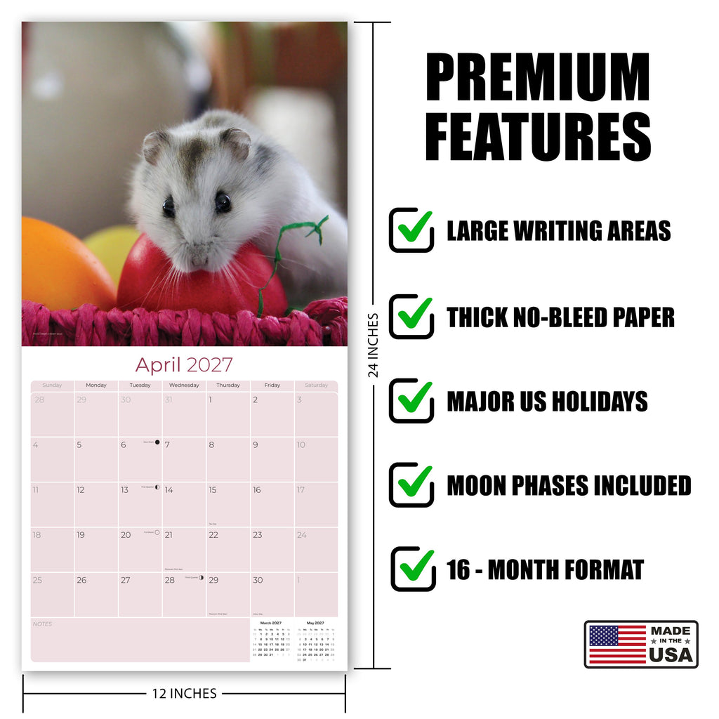 Hamsters Wall Calendar 2027 - 12" x 12" Monthly Cute Rodents & Precocious Pocket Pet Calendar