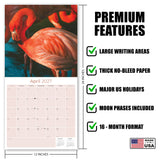 Flamingo Wall Calendar 2027 - 12" x 12" Monthly Vibrant Pink Flamingo Tropical Wading Bird Calendar
