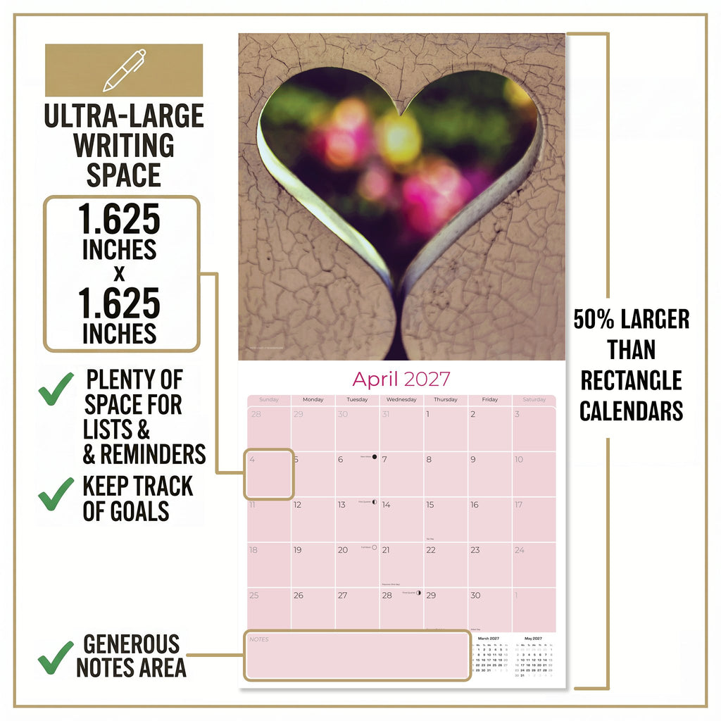 Hearts Wall Calendar 2027 - 12" x 12" Monthly Romantic Imagery & Symbolic Love Art Calendar