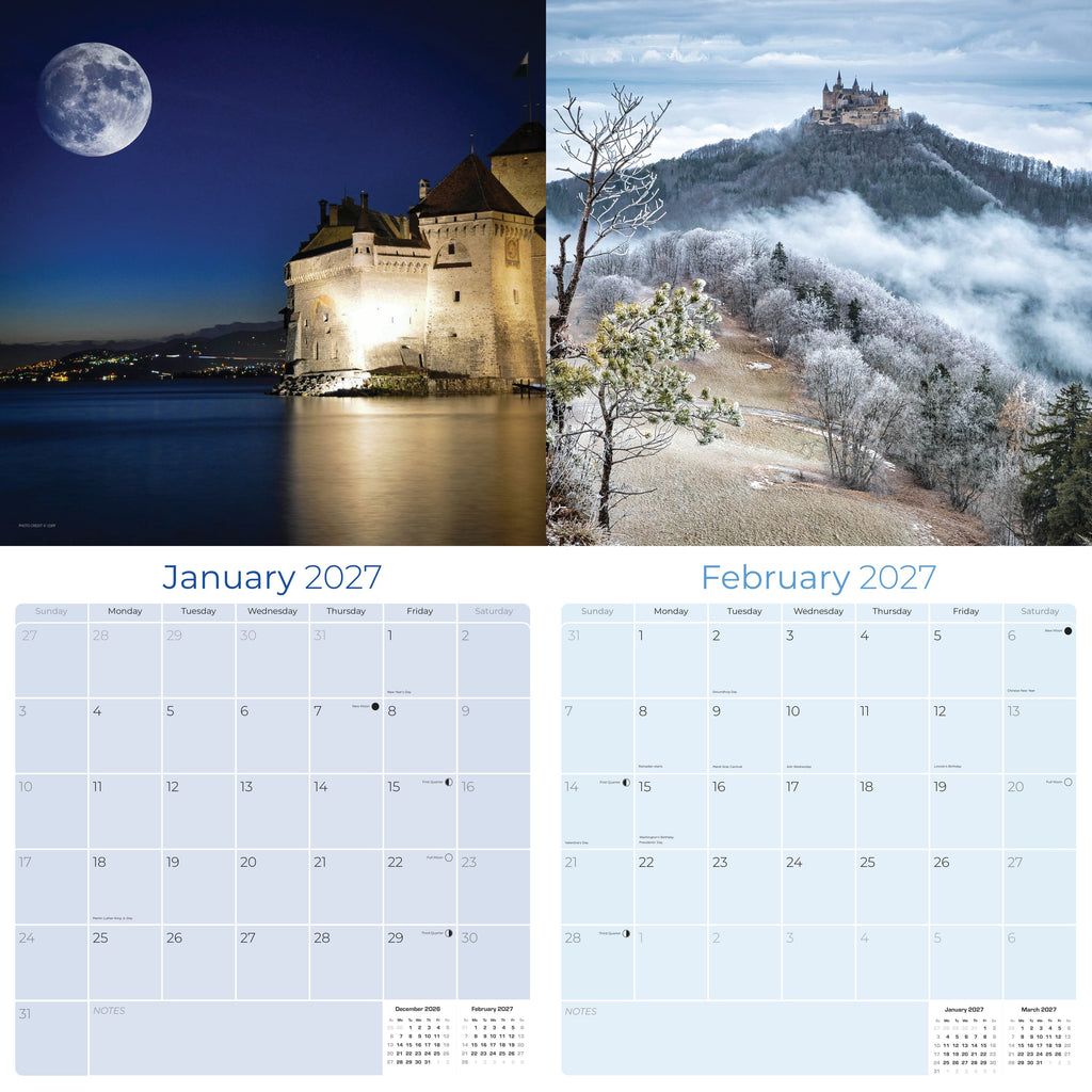 Castles Wall Calendar 2027 - 12" x 12" Monthly Majestic Medieval European Castle Travel Calendar