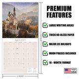 Castles Wall Calendar 2027 - 12" x 12" Monthly Majestic Medieval European Castle Travel Calendar