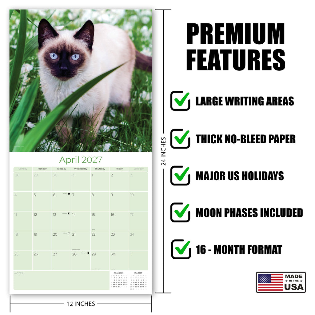 Siamese Cats Wall Calendar 2027 - 12" x 12" Monthly Intelligent & Sleek Blue-Eyed Feline Companion Calendar
