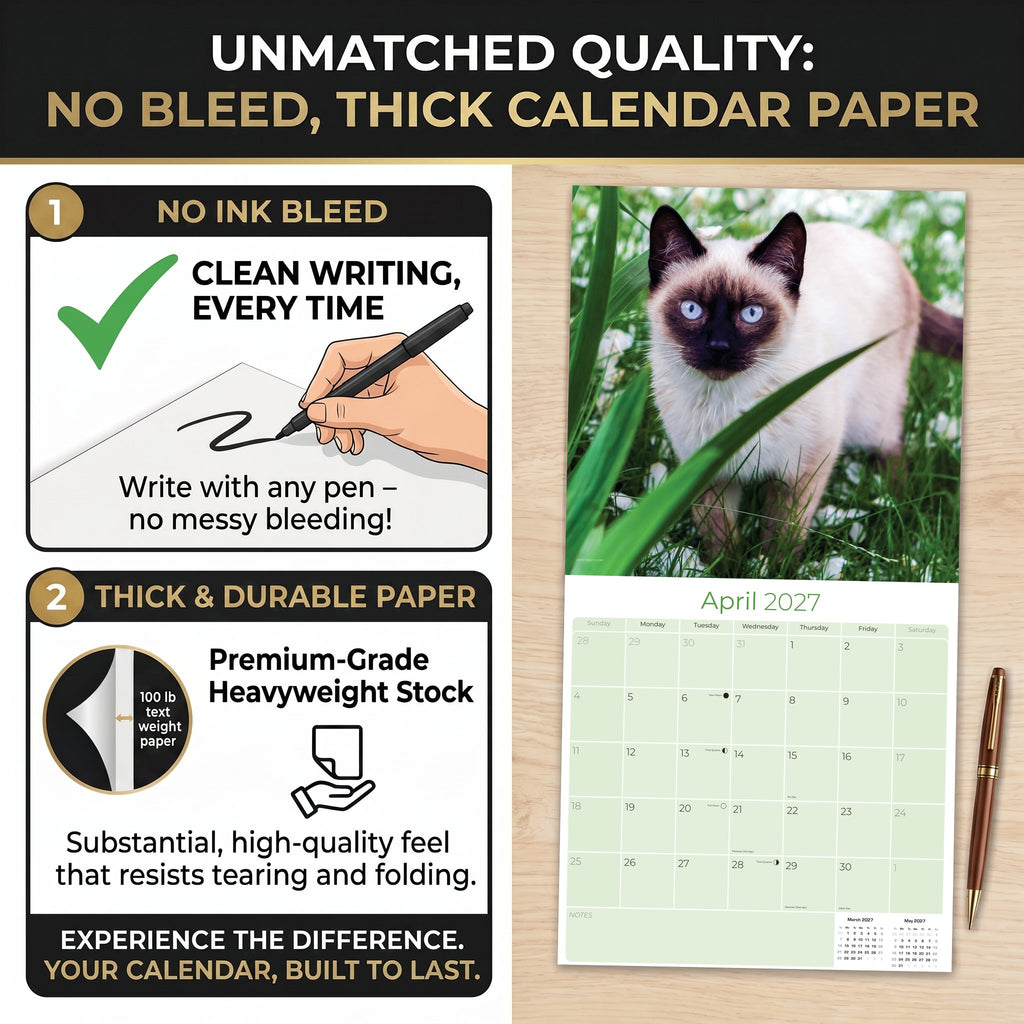 Siamese Cats Wall Calendar 2027 - 12" x 12" Monthly Intelligent & Sleek Blue-Eyed Feline Companion Calendar