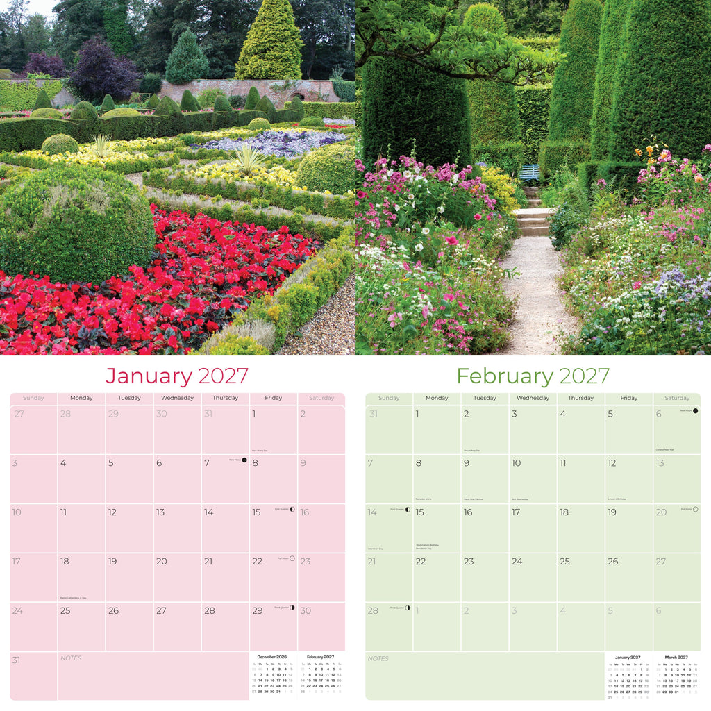 Cottage Gardens Wall Calendar 2027 - 12" x 12" Monthly Beautiful English Country Cottage Floral Scenery Calendar