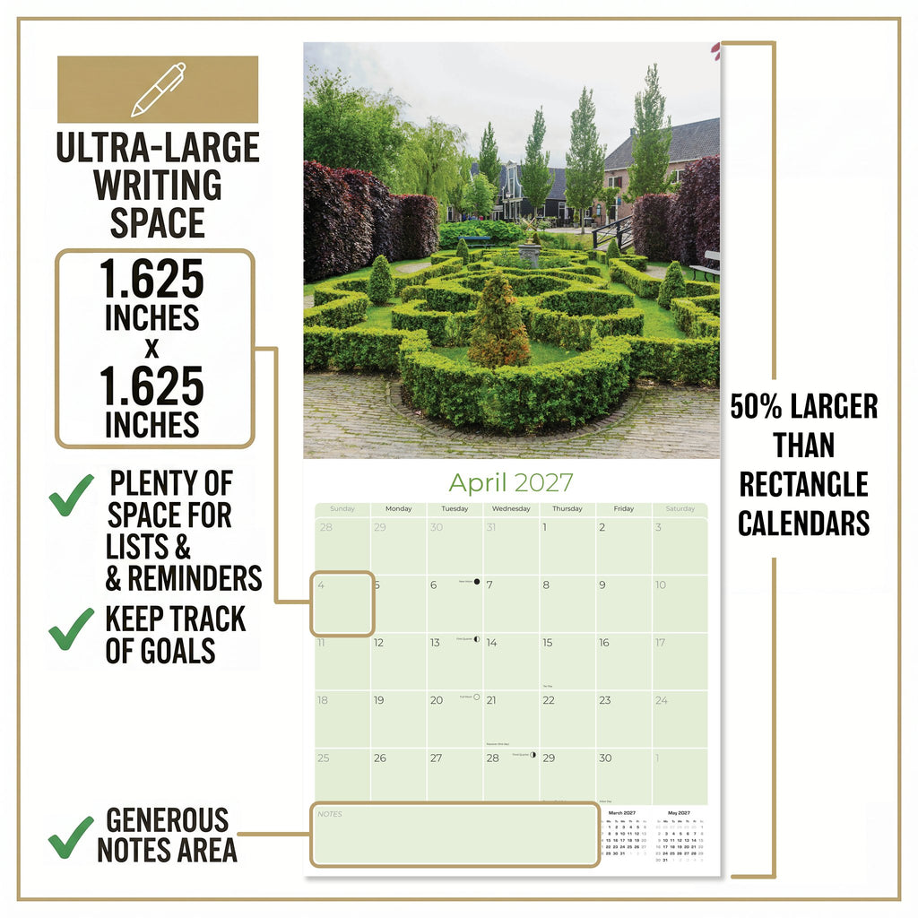 Cottage Gardens Wall Calendar 2027 - 12" x 12" Monthly Beautiful English Country Cottage Floral Scenery Calendar