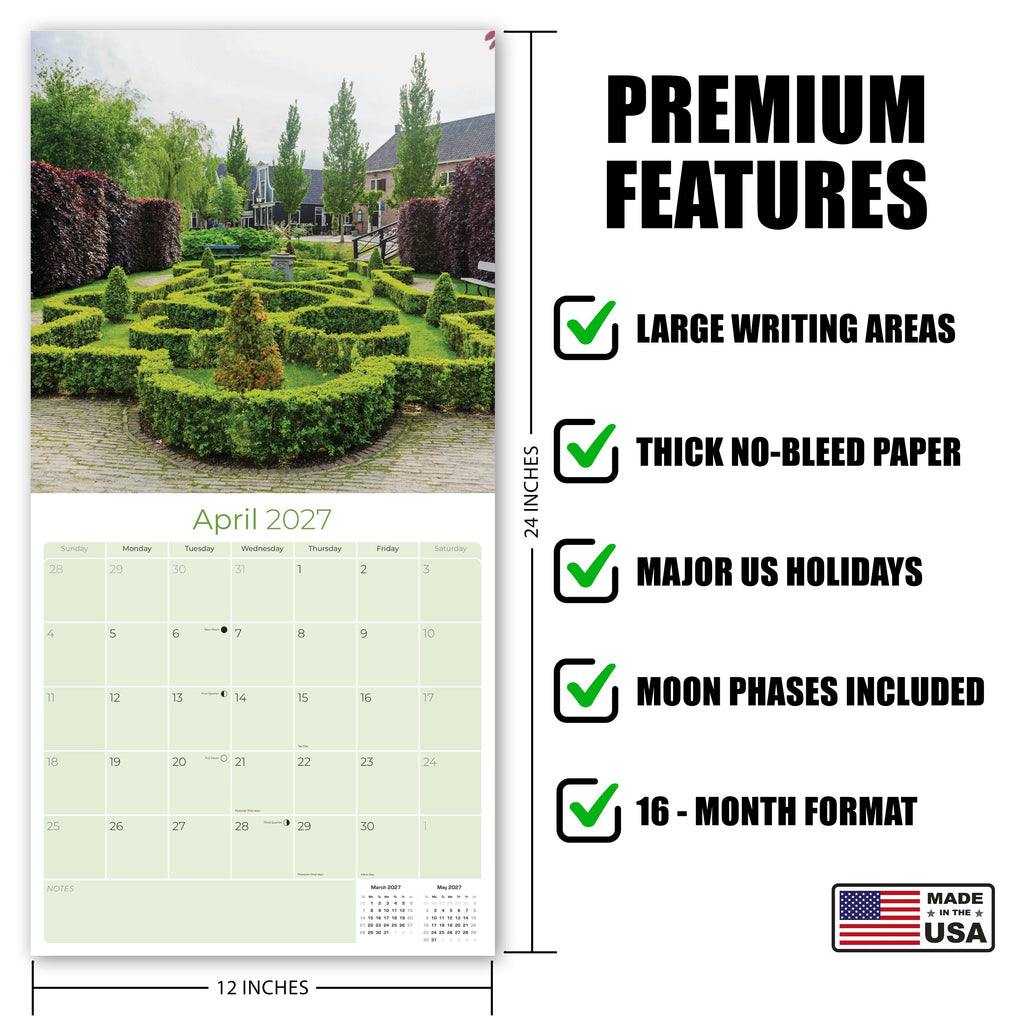 Cottage Gardens Wall Calendar 2027 - 12" x 12" Monthly Beautiful English Country Cottage Floral Scenery Calendar