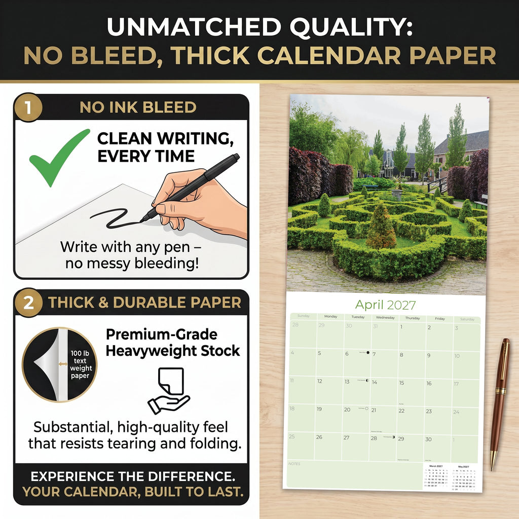 Cottage Gardens Wall Calendar 2027 - 12" x 12" Monthly Beautiful English Country Cottage Floral Scenery Calendar