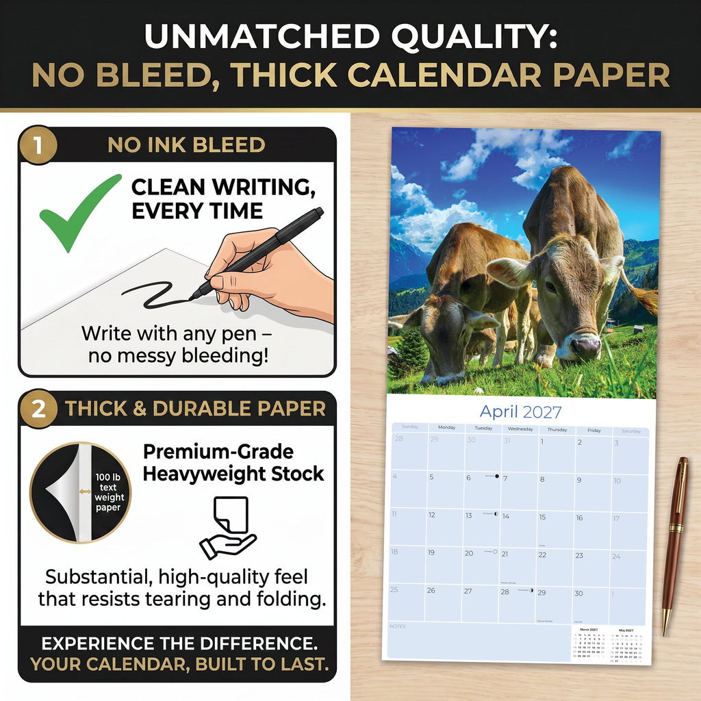 Cows Wall Calendar 2027 - 12" x 12" Monthly Gentle & Pastoral Farm Pasture Cattle Calendar