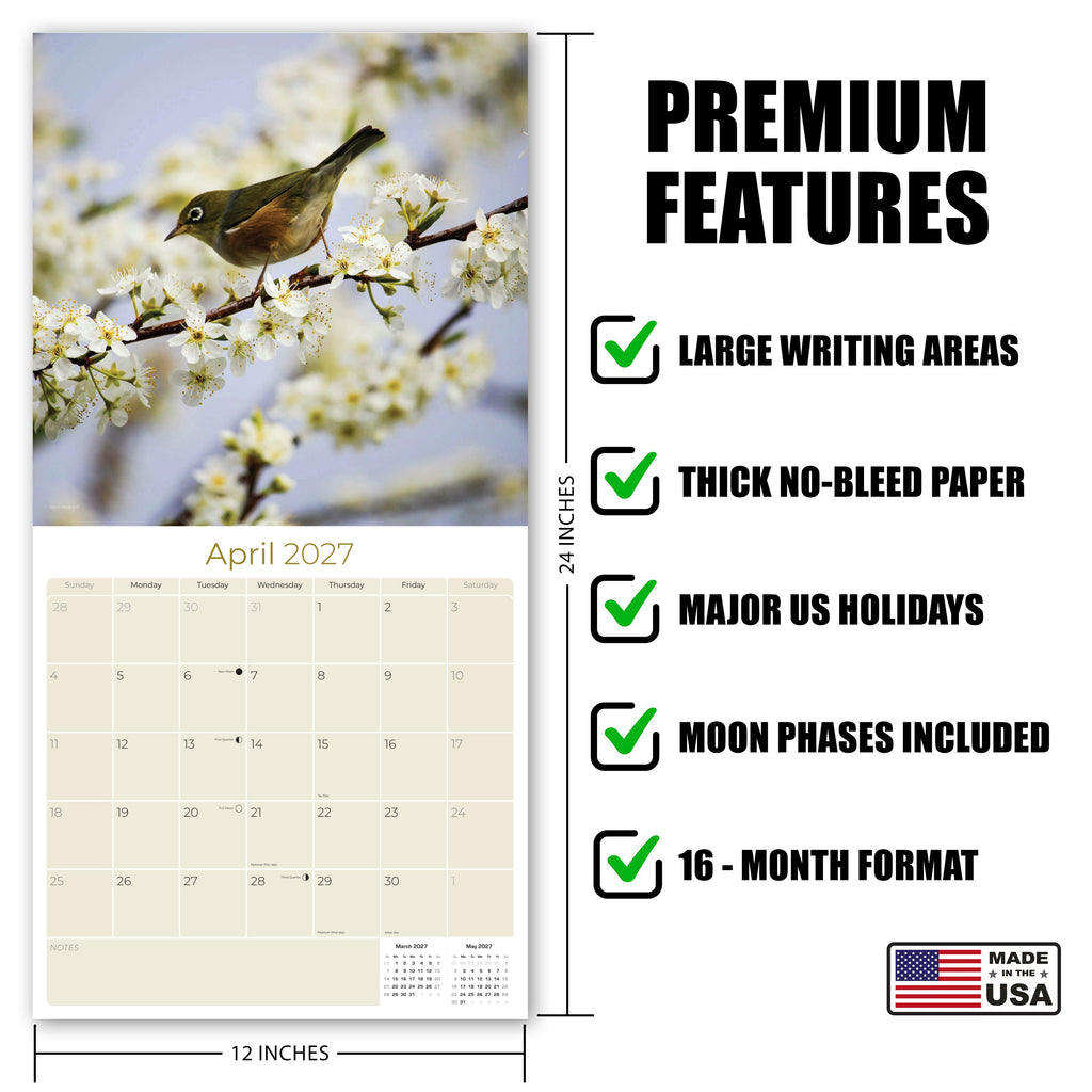 Garden Birds Wall Calendar 2027 - 12" x 12" Monthly Beautiful Songbirds & Colorful Backyard Wild Birds Calendar