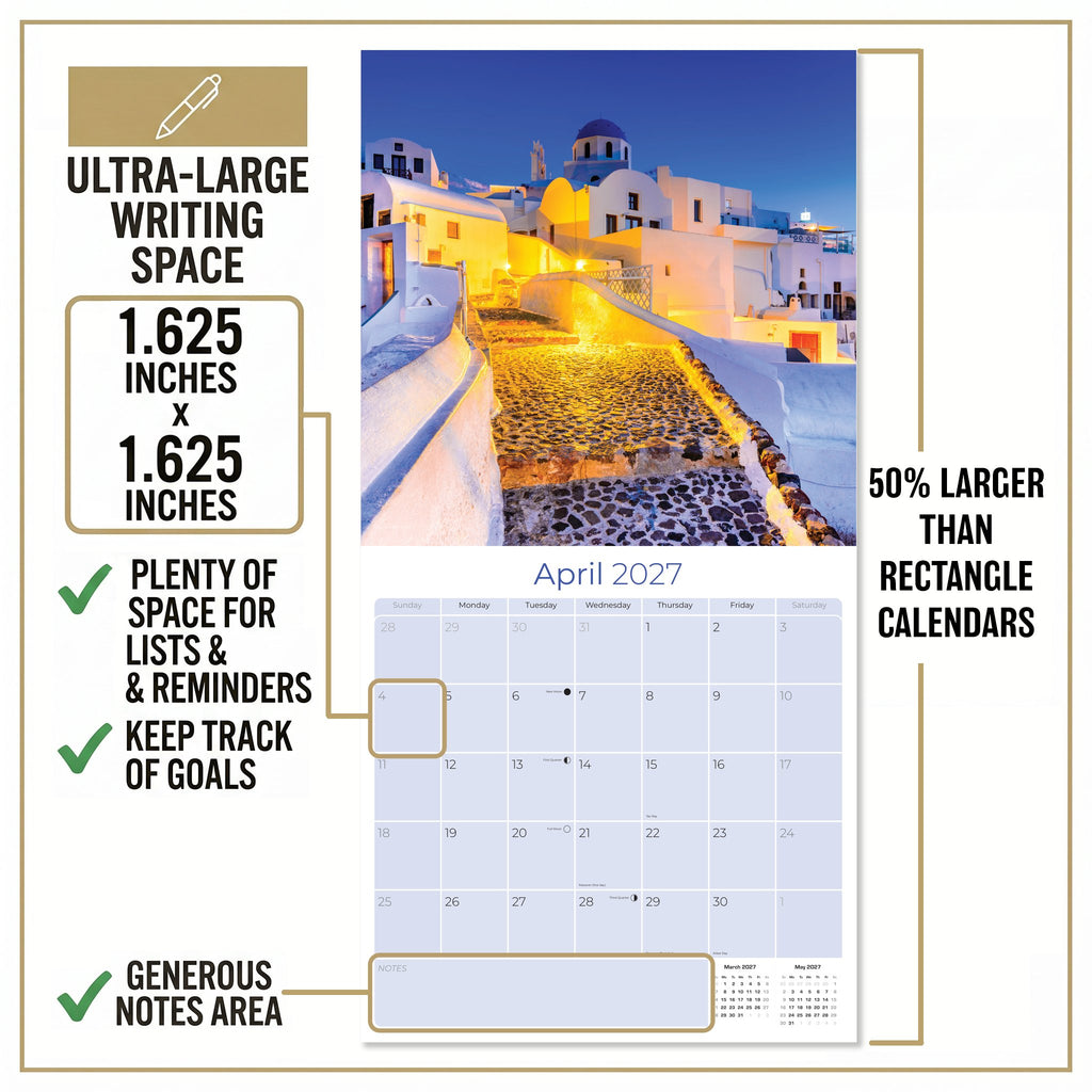 Greek Islands Wall Calendar 2027 - 12" x 12" Monthly Breathtaking Mediterranean Aegean Sea Travel Scenery Calendar