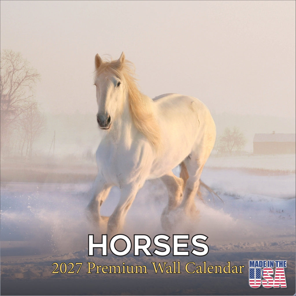 Horses Wall Calendar 2027 - 12" x 12" Monthly Majestic Equine & Galloping Stallion Fine Art Calendar