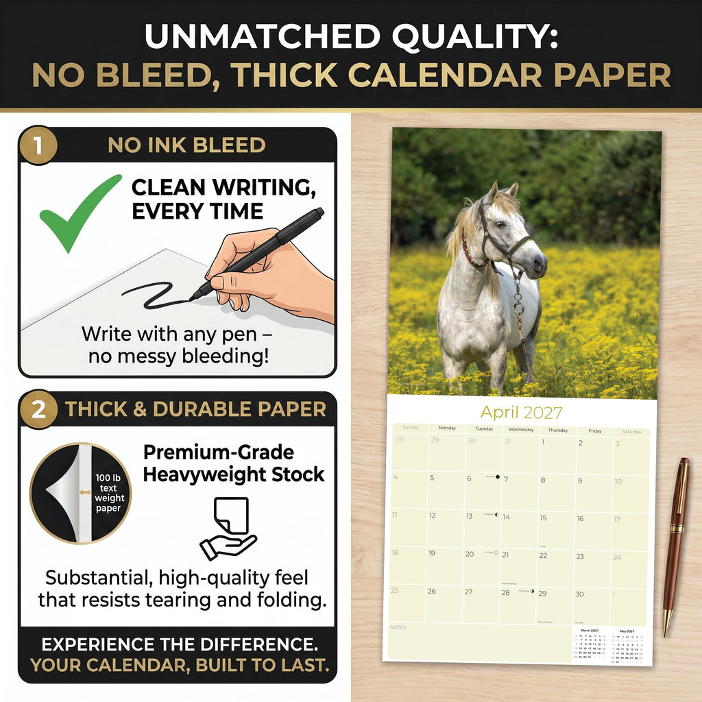 Horses Wall Calendar 2027 - 12" x 12" Monthly Majestic Equine & Galloping Stallion Fine Art Calendar