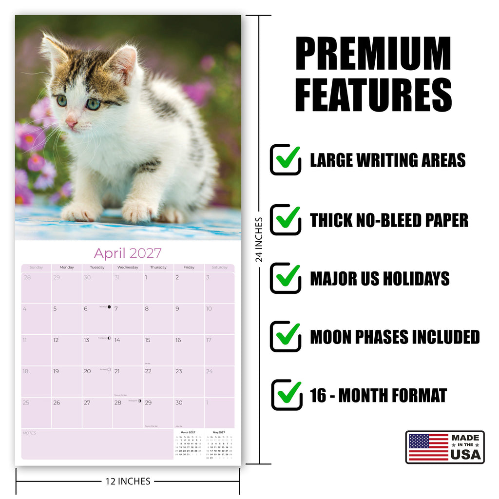 Kittens Wall Calendar 2027 - 12" x 12" Monthly Adorable Felines & Fluffy House Cat Pups Calendar