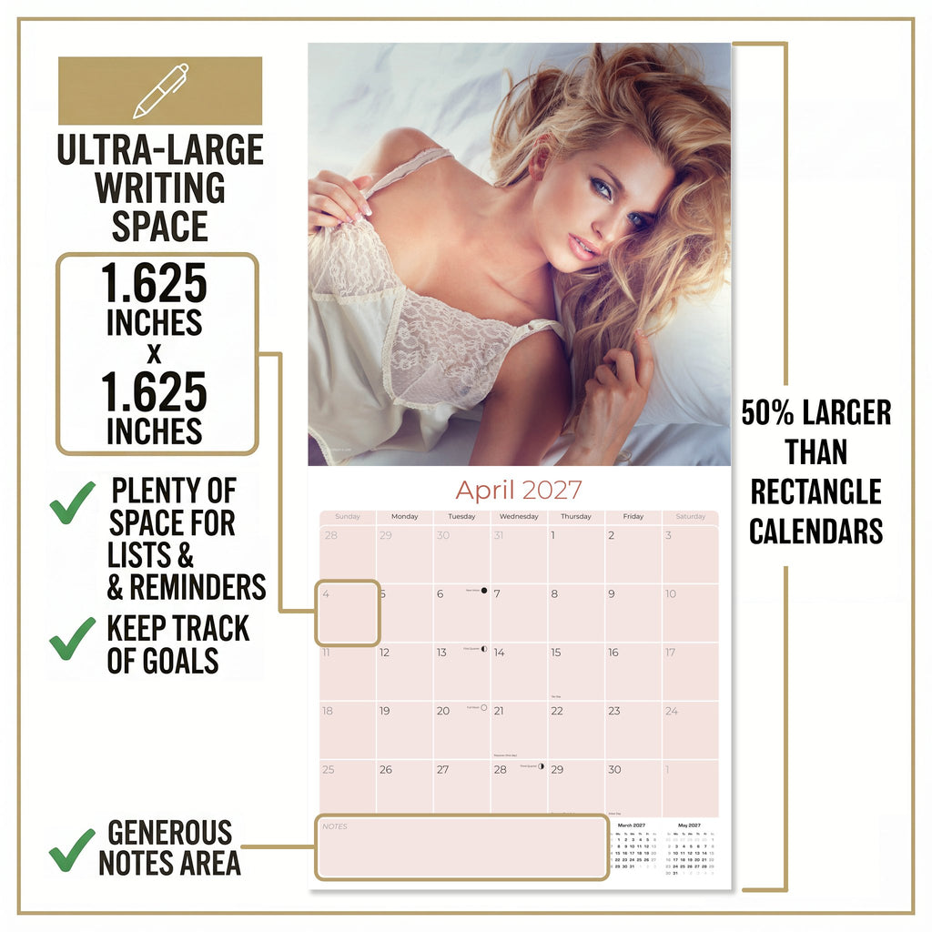 Lingerie Wall Calendar 2027 - 12" x 12" Monthly Elegant Boudoir Photography & Creative Glamour Art Calendar
