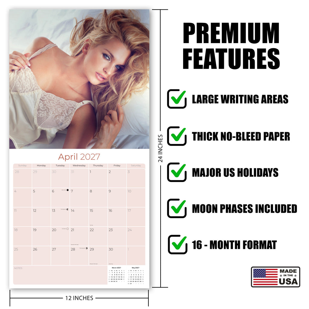 Lingerie Wall Calendar 2027 - 12" x 12" Monthly Elegant Boudoir Photography & Creative Glamour Art Calendar