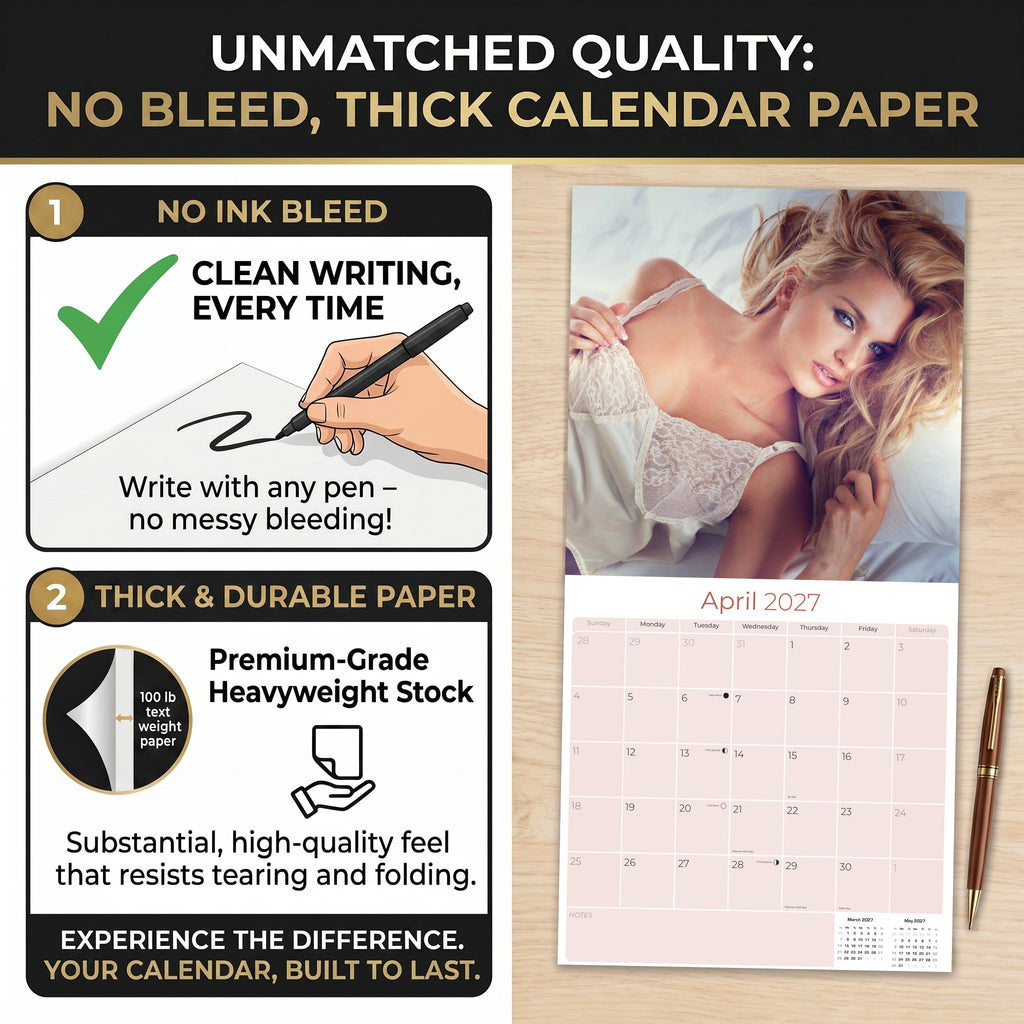 Lingerie Wall Calendar 2027 - 12" x 12" Monthly Elegant Boudoir Photography & Creative Glamour Art Calendar