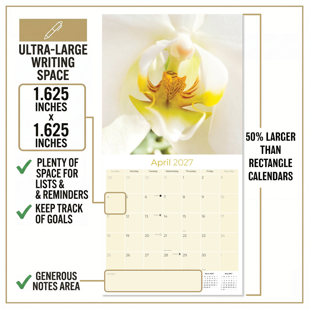 Orchids Wall Calendar 2027 - 12" x 12" Monthly Exotic Flowers & Vibrant Botanical Photography Calendar