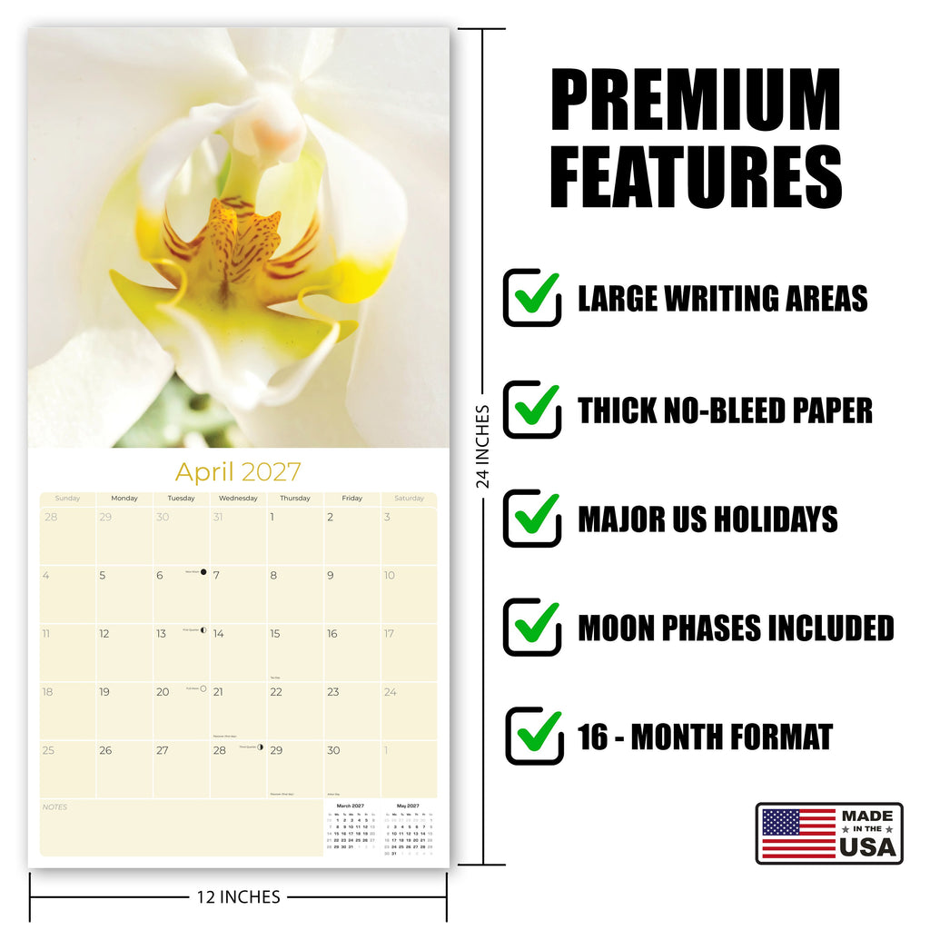 Orchids Wall Calendar 2027 - 12" x 12" Monthly Exotic Flowers & Vibrant Botanical Photography Calendar
