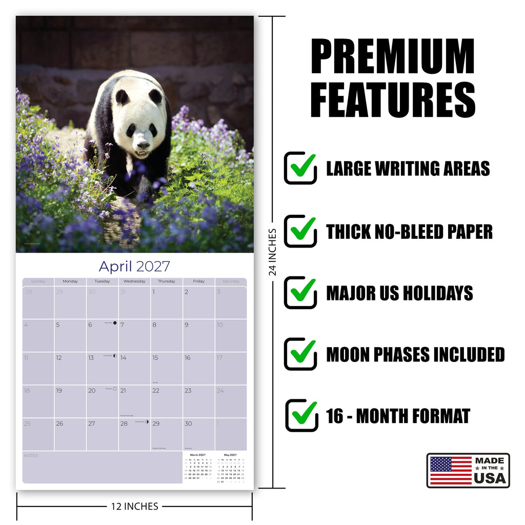 Pandas Wall Calendar 2027 - 12" x 12" Monthly Adorable Giant Pandas & Cute Bamboo Nature Calendar