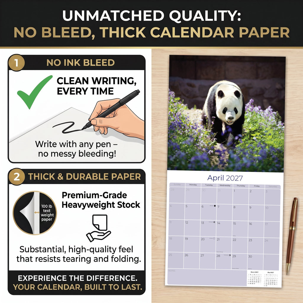 Pandas Wall Calendar 2027 - 12" x 12" Monthly Adorable Giant Pandas & Cute Bamboo Nature Calendar