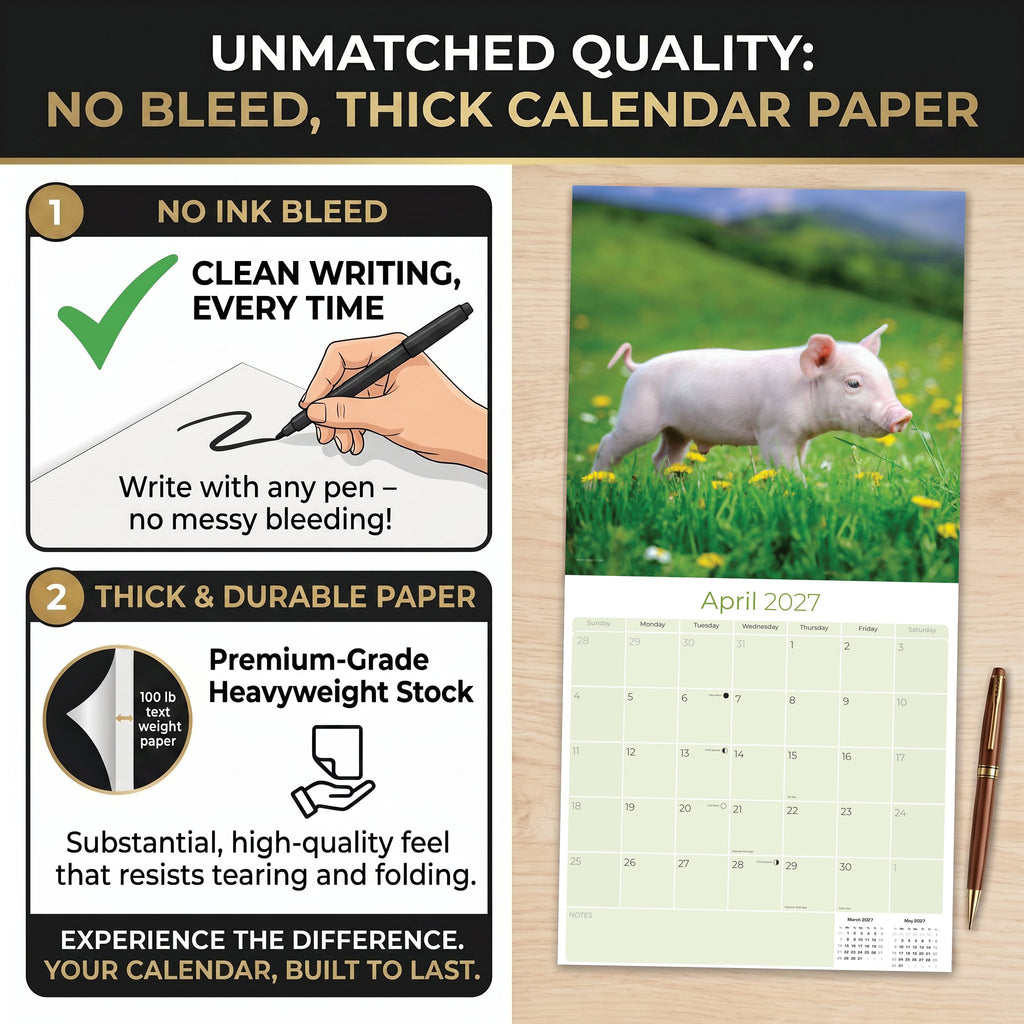 Pigs Wall Calendar 2027 - 12" x 12" Monthly Intelligent Farm Animals & Clever Heritage Hog Calendar