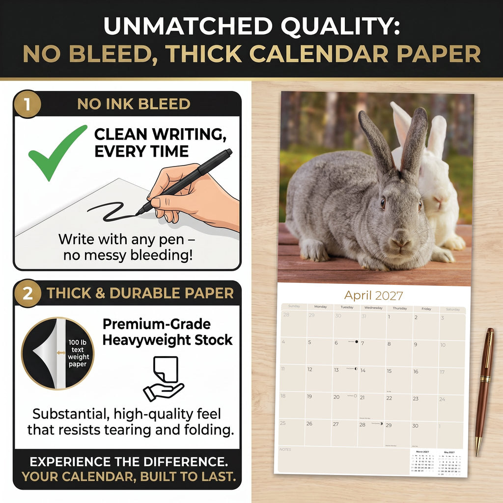 Rabbits Wall Calendar 2027 - 12" x 12" Monthly Gentle & Curious Bunny Rabbit Nature Calendar