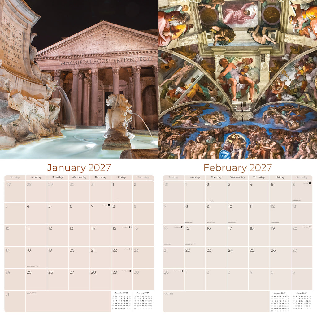Rome Wall Calendar 2027 - 12" x 12" Monthly Iconic Italian Architecture & Cityscape Travel Calendar