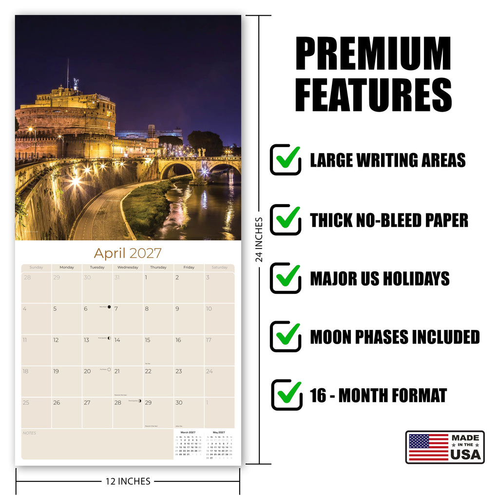 Rome Wall Calendar 2027 - 12" x 12" Monthly Iconic Italian Architecture & Cityscape Travel Calendar