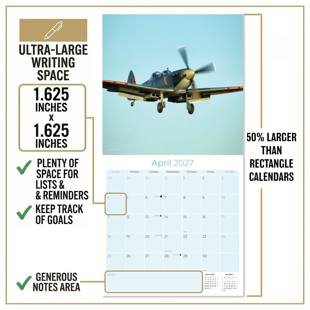 Spitfires Wall Calendar 2027 - 12" x 12" Monthly WWII Fighter Aircraft Calendar