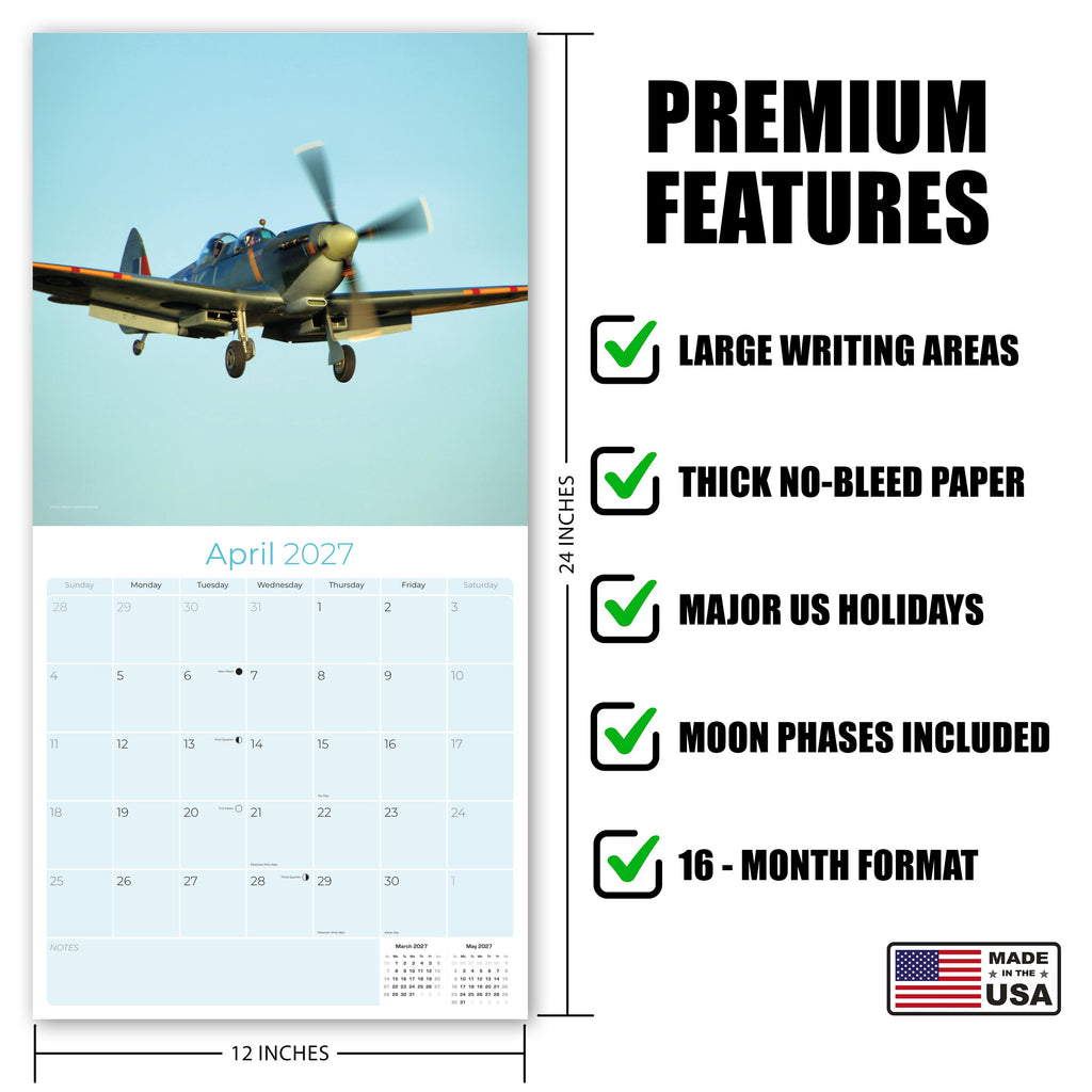 Spitfires Wall Calendar 2027 - 12" x 12" Monthly WWII Fighter Aircraft Calendar